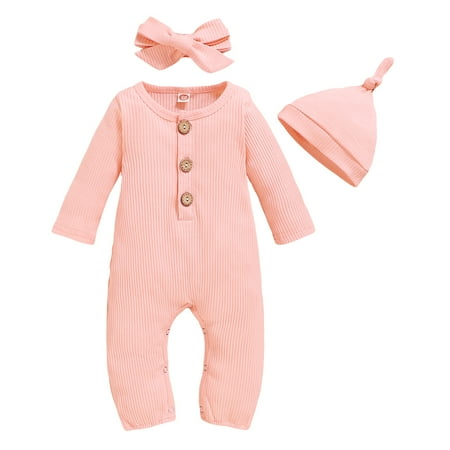 KIMI BEAR Newborn Girls Romper Set 3 Months Girls Fall Winter Outfits 6 Months Girls Solid Color Pit Stripe Long Sleeve Jumpsuit Hat Headband 3PCs Set Pink
KIMI BEAR Newborn Girls Romper Set 3 Months Girls Fall Winter Outfits 6 Months Girls Solid Color Pit Stripe Long Sleeve Jumpsuit Hat Headband 3PCs Set Pink