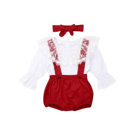 Newborn Baby Girls 3Pcs Outfits Long Flared Sleeve Lace Tops abd Bib Shorts and Headband Set 0-24M
Newborn Baby Girls 3Pcs Outfits Long Flared Sleeve Lace Tops abd Bib Shorts and Headband Set 0-24M
