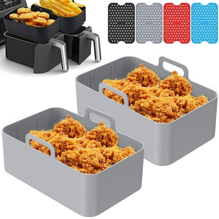 Daruoand 2Pcs Air Fryer Silicone Pot with Handle Reusable Air Fryer Liner Heat Resistant Non-Stick Rectangle Baking Pan Basket with 4 Air Fryer Silicone Mats for Oven Microwave
Daruoand 2Pcs Air Fryer Silicone Pot with Handle Reusable Air Fryer Liner Heat Resistant Non-Stick Rectangle Baking Pan Basket with 4 Air Fryer Silicone Mats for Oven Microwave