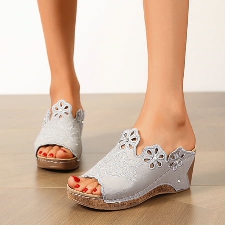 Aayomet Sandals Women Ladies Fashion Summer Hollow Flower Embroidered Leather Open Toe Slope Heel Thick Sole Sandals Gray 7
Aayomet Sandals Women Ladies Fashion Summer Hollow Flower Embroidered Leather Open Toe Slope Heel Thick Sole Sandals Gray 7