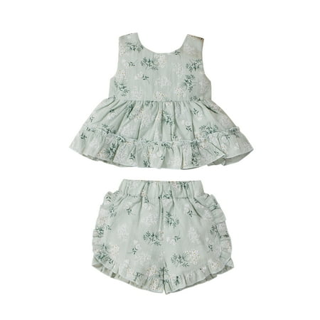DNDKILG Infant Baby Toddler Children Girl 2PCS Outfits Clothing Set Summer Sleeveless Floral Tank Top and Shorts Set Ruffle Green 6M-4Y
DNDKILG Infant Baby Toddler Children Girl 2PCS Outfits Clothing Set Summer Sleeveless Floral Tank Top and Shorts Set Ruffle Green 6M-4Y
