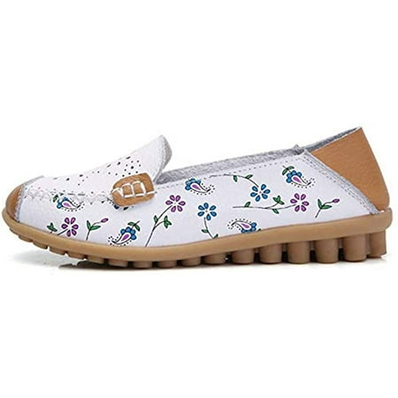 PIKADINGNIS Women s Leather Loafers Flats Slip On Moccasins Casual Driving Shoes