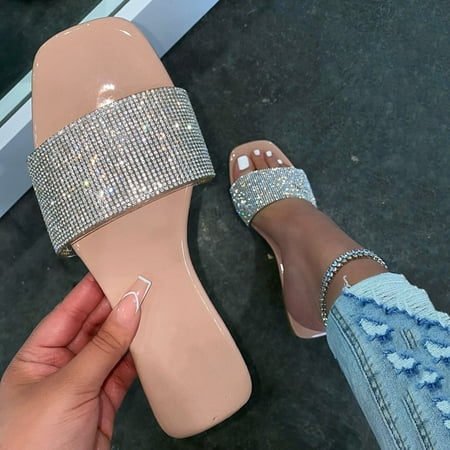 NEGJ Women s Flat-Bottom Square Toe Slippers Fashion Rhinestone Sandals And Slippers
NEGJ Women s Flat-Bottom Square Toe Slippers Fashion Rhinestone Sandals And Slippers