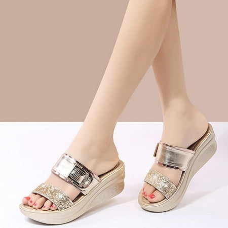 Summer Women Thick Bottom Slope Heel Shoes Beach Sandals Roman Casual Slippers