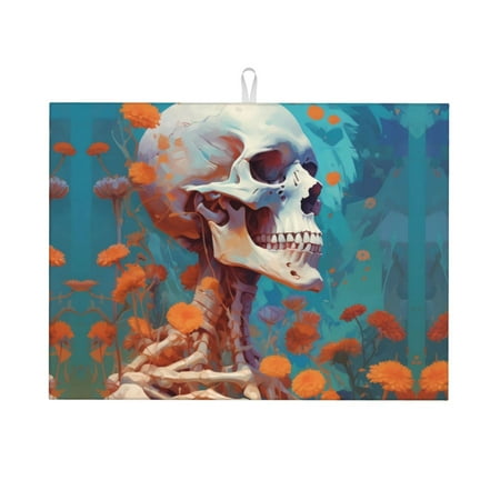 Dish Drying Mats for Kitchen Counter - Artistic Orange Carnation Skull 18x24in Dish Drying Pad Coffee Mat with Hanging Loop Super Absorbent Kitchen Counter Mat Coffee Bar Accessories
Dish Drying Mats for Kitchen Counter - Artistic Orange Carnation Skull 18x24in Dish Drying Pad Coffee Mat with Hanging Loop Super Absorbent Kitchen Counter Mat Coffee Bar Accessories