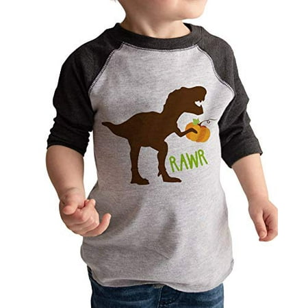 7 ate 9 Apparel Kids Dinosaur Thanksgiving Grey Raglan