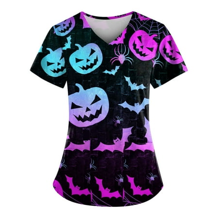 HHei_K nurse scrubs for women Women s V-neck Fashion Casual Printing Top Protective Work Suit