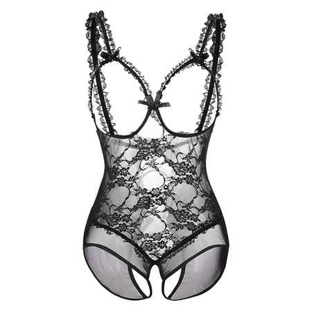 Lingerie for Women One-Piece Teddy Lingerie Sexy Bodysuit Lace Nightie Black L