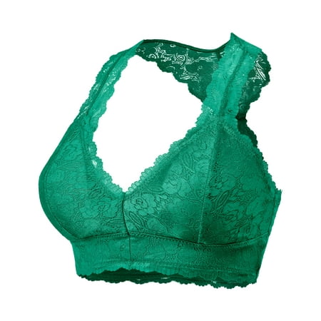 

URBAN DAIZY Women s Seamless Lace Bra Racerback Padded Sexy Floral Mesh Bralette Crop Top Removable Pads Breathable Bustier A11_6324 Kelly Green 1XL