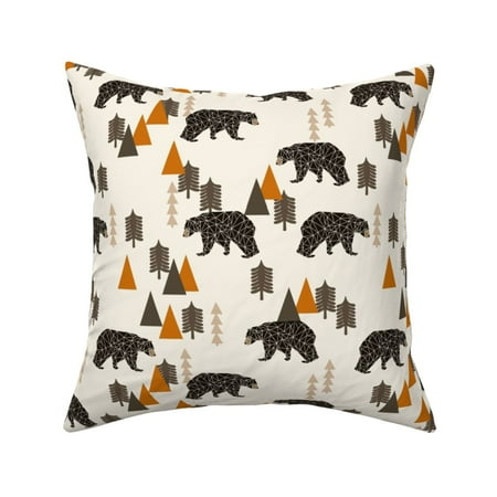 Bears Camping Woodland Bear Throw Pillow Cover w Optional Insert by Roostery