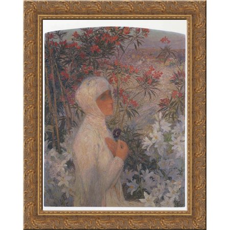 Young Woman with Flowers 20x24 Gold Ornate Wood Framed Canvas Art by Martin, Henri