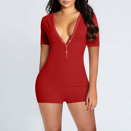 Adult Button Onesie Pajamas Bandage One Piece Short Sleeve Romper Pajama Bodysuit Jumpsuit Bodycon Rompers Gifts for Women
Adult Button Onesie Pajamas Bandage One Piece Short Sleeve Romper Pajama Bodysuit Jumpsuit Bodycon Rompers Gifts for Women