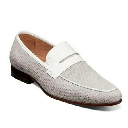 Stacy Adams Wyatt Moc Toe Penny Slip On Shoes Chalk Suede 25443-124