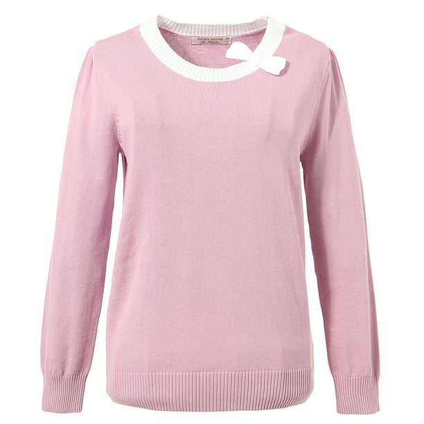 Girls Lilac Solid Color Bow Neckline Pullover Sweater 11/12