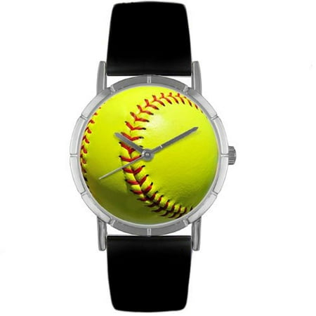 Whimsical Watches Kids R0840003 Classic Softball Lover Black Leather And Silvertone Photo Watch