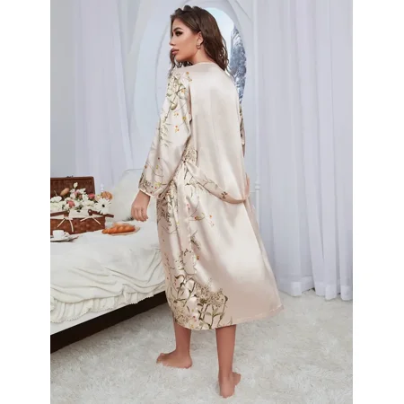 4 Piece Elegant Floral Print Pajamas Set Long Sleeve Robe + Cami Dress + Cami Top + Ruffle Hem Shorts Women‘s Loungewear & Sleepwear
4 Piece Elegant Floral Print Pajamas Set Long Sleeve Robe + Cami Dress + Cami Top + Ruffle Hem Shorts Women‘s Loungewear & Sleepwear