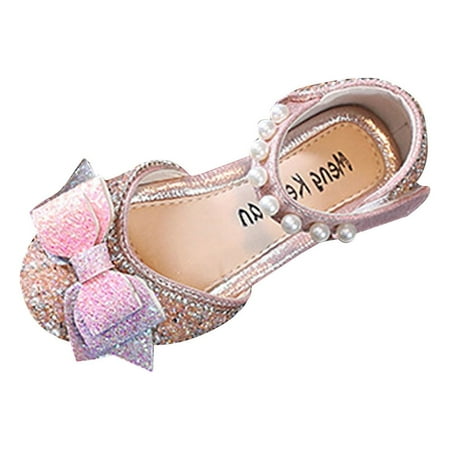 

Fimkaul Girls Sandals Performance Dance For Childrens Pearl Rhinestones Bowknot Shining Princess Shoes Red