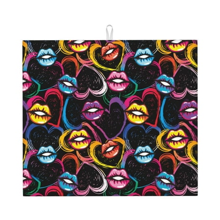 Dish Drying Mats for Kitchen Counter Colorful lips hearts 16x18in Dish Drying Pad Coffee Mat with Hanging Loop Super absorbent Kitchen Counter Mat Coffee Bar Accessories
Dish Drying Mats for Kitchen Counter Colorful lips hearts 16x18in Dish Drying Pad Coffee Mat with Hanging Loop Super absorbent Kitchen Counter Mat Coffee Bar Accessories