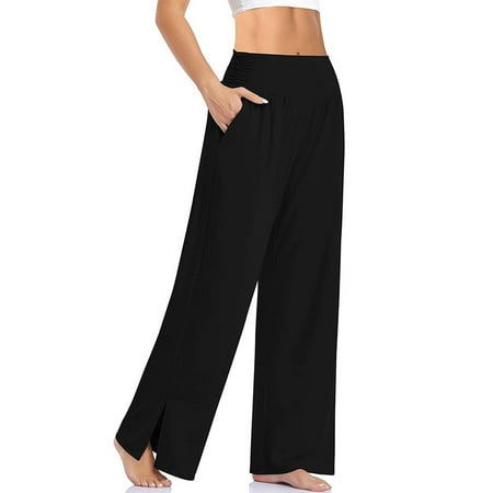 Women Wide Leg Comfy Pants Casual Loose Yoga High Waisted Lounge Pajama Pockets