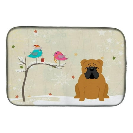 Christmas Presents Between Friends English Bulldog Red Dish Drying Mat