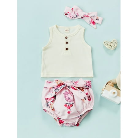 aturustex Newborn Baby Girls Outfit Sleeveless Button Tank Top Flower Print Elastic Waist Shorts with Bow Hairband Sets
aturustex Newborn Baby Girls Outfit Sleeveless Button Tank Top Flower Print Elastic Waist Shorts with Bow Hairband Sets