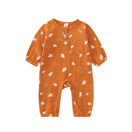Wassery Infant Baby Girls Halloween Casual Jumpsuit Long Sleeve O Neck Ghost Pumpkin Print Button Romper Fall Outfit
Wassery Infant Baby Girls Halloween Casual Jumpsuit Long Sleeve O Neck Ghost Pumpkin Print Button Romper Fall Outfit