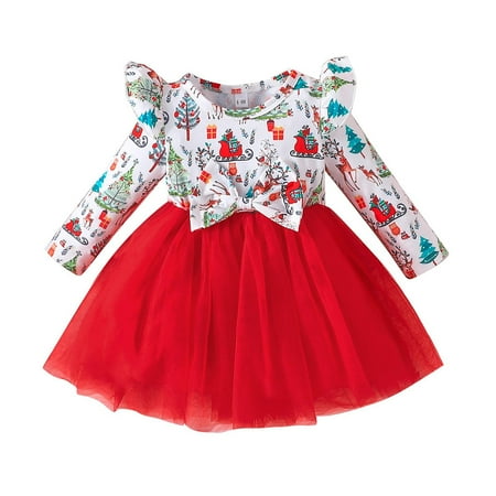 Toddler Girls Dresses Fall Christmas Round Neck Flying Sleeve Printed Bow With Red Fashion Clothes for Girls Size 9-12 Months
Toddler Girls Dresses Fall Christmas Round Neck Flying Sleeve Printed Bow With Red Fashion Clothes for Girls Size 9-12 Months