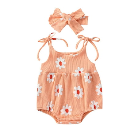 Toddler Baby Girl Jumpsuit Set Summer Floral Print Bandage Sleeveless Rompers and Stretch Headband
Toddler Baby Girl Jumpsuit Set Summer Floral Print Bandage Sleeveless Rompers and Stretch Headband
