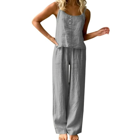 Women S 2 Piece Outfits Solid Color Thin Pajamas Sleeveless Suspenders Trousers Loose Sets
Women S 2 Piece Outfits Solid Color Thin Pajamas Sleeveless Suspenders Trousers Loose Sets