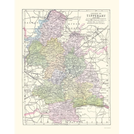 Tipperary County Ireland - Bartholomew 1882 - 23 x 29.46