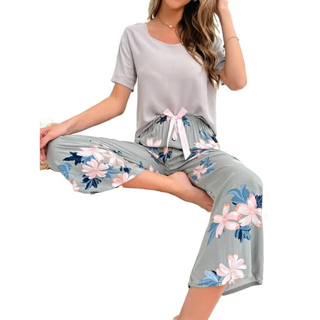 Casual Floral Print Round Neck Pant Sets Short Sleeve Multicolor Women Pajama Sets (Women s)
Casual Floral Print Round Neck Pant Sets Short Sleeve Multicolor Women Pajama Sets (Women s)