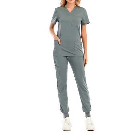 Sksloeg Scrub Set for Women Fashion 2023 Set 4 Pocket 4-Way Stretch Elements V-Neck Short Sleeve Workwear Gray S
Sksloeg Scrub Set for Women Fashion 2023 Set 4 Pocket 4-Way Stretch Elements V-Neck Short Sleeve Workwear Gray S