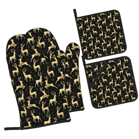 Haiem Christmas Gold Deers Print Extra Long Oven Mitts and Pot Holders 4pc Sets: Heat Resistant Silicone Oven Mittens with Mini Oven Gloves and Hot Pads Potholders
Haiem Christmas Gold Deers Print Extra Long Oven Mitts and Pot Holders 4pc Sets: Heat Resistant Silicone Oven Mittens with Mini Oven Gloves and Hot Pads Potholders