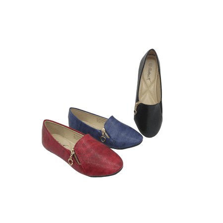 Women s Victoria K Fashion Comfort Textured Flats W/Mock Side Zipper