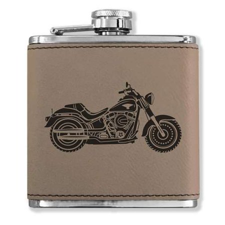Faux Leather Flask - Motorcycle - Light Brown