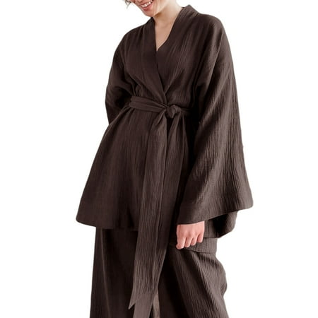 ASNOUIFU Women s Pajamas Outfits Solid Color Long Sleeve Cardigan Tops with Belt + High Waist Elastic Loose Fit Long Pants Set S/M/L/XL
ASNOUIFU Women s Pajamas Outfits Solid Color Long Sleeve Cardigan Tops with Belt + High Waist Elastic Loose Fit Long Pants Set S/M/L/XL