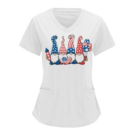 Scrub Tops Women Print Plus Size Independence Day Print Short Sleeve V-Neck Solid Blouse Tops With Pockets Nursing Uniform
Scrub Tops Women Print Plus Size Independence Day Print Short Sleeve V-Neck Solid Blouse Tops With Pockets Nursing Uniform