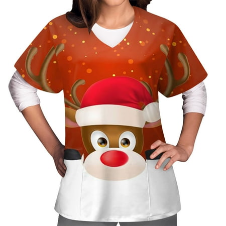 Christmas Scrubs Tops for Women Short Sleeve V Neck Uniform Workwear Casual Holiday Funny Tshirts Scrub Tops Working Uniform Blouse with Pockets
Christmas Scrubs Tops for Women Short Sleeve V Neck Uniform Workwear Casual Holiday Funny Tshirts Scrub Tops Working Uniform Blouse with Pockets