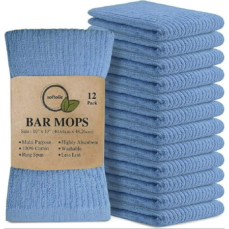 Kitchen Towels Pack of 12 Bar Mop Towels -16x19 Inches -100% Cotton White Towels - Super Absorbent Bar Towels Multi-Purpose for Home Kitchen and Bar Cleaning (Electric Blue)