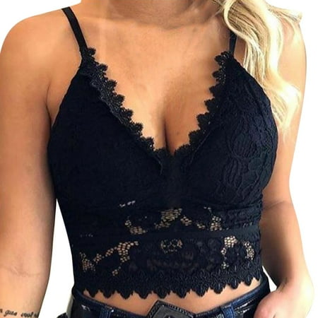 

DENGDENG Lace Bralettes for Women Seamless Longline Cami Bras Padded Bandeau Push Up Bra Black XXL