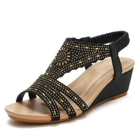Bohemian Wedge Sandals For Women T-Strap Rhinestone Wedges Elastic Strap Cutout Platform Sandals Comfy Walking Beach Sandal
Bohemian Wedge Sandals For Women T-Strap Rhinestone Wedges Elastic Strap Cutout Platform Sandals Comfy Walking Beach Sandal