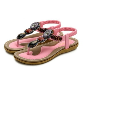 〖Yilirongyumm〗 Pink 39 Sandals Women Sandals Shoes Heel Beach Flat Beads Ladies Summer Casual Flip Flat Flops Stone Women s Sandals