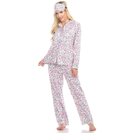 Three Piece Long Sleeve and Long Pant Pink and Grey Leopard Luxurious Pajama Set and Sleep Mask Medium
Three Piece Long Sleeve and Long Pant Pink and Grey Leopard Luxurious Pajama Set and Sleep Mask Medium