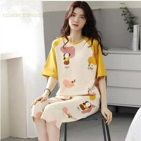 QWZNDZGR Summer Capris Plaid Women Sleep Lounge Pajama Short-Sleeved Pajama Sets Cartoon Pyjamas Polyester Sleepwear 3XL 5XL Home Fashion
QWZNDZGR Summer Capris Plaid Women Sleep Lounge Pajama Short-Sleeved Pajama Sets Cartoon Pyjamas Polyester Sleepwear 3XL 5XL Home Fashion