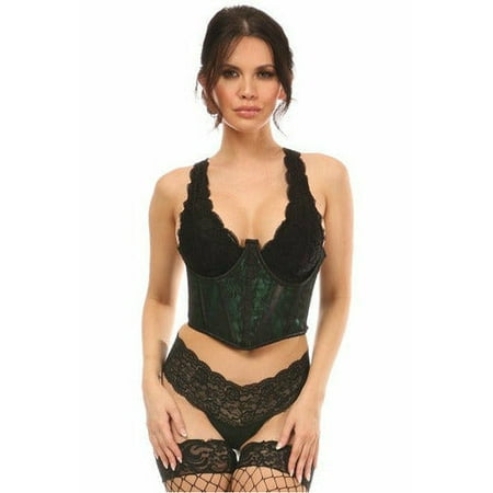 Lavish Green With Black Lace Overlay Open Cup Waist Cincher