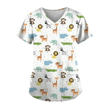 Short Sleeve Scrubs Top for Women Pockets Professionals Uniform Animal Print Holiday T Shirt Casual Working Nursing Scrubs Sky Blue M
Short Sleeve Scrubs Top for Women Pockets Professionals Uniform Animal Print Holiday T Shirt Casual Working Nursing Scrubs Sky Blue M