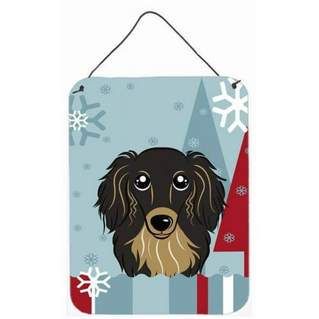 Winter Holiday Longhair Black And Tan Dachshund Wall and Door Hanging Prints