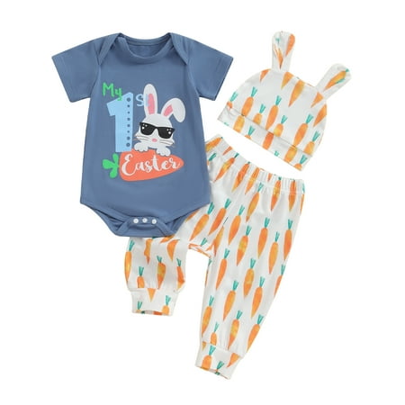 Wallarenear 3Pcs Baby Easter Outfits Long Sleeve Romper Bunny Print Elastic Waist Pants Hat Blue 9-12 Months
Wallarenear 3Pcs Baby Easter Outfits Long Sleeve Romper Bunny Print Elastic Waist Pants Hat Blue 9-12 Months