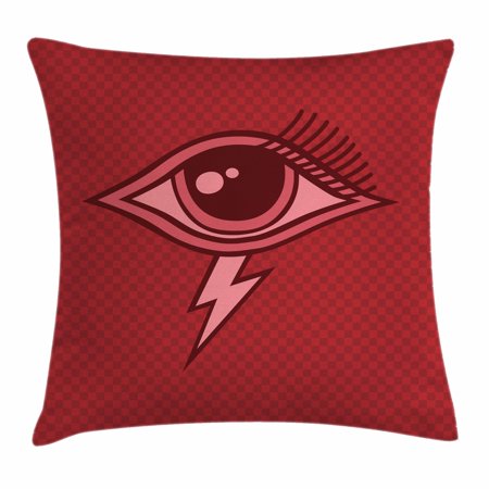 Eye Throw Pillow Cushion Cover, Graphic Design Inspired by an All Seeing Eye of an Ancient Mythology Character, Decorative Square Accent Pillow Case, 20 X 20 Inches, Ruby Coral Burgundy, by Ambesonne