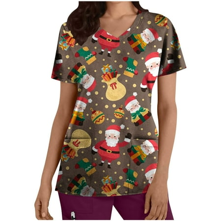 Christmas Shirts for Women Scrub Tops Regular-Fit Short Sleeve V-Neck Graphic T-Shirt Workwear Tee Blouse with Pockets
Christmas Shirts for Women Scrub Tops Regular-Fit Short Sleeve V-Neck Graphic T-Shirt Workwear Tee Blouse with Pockets
